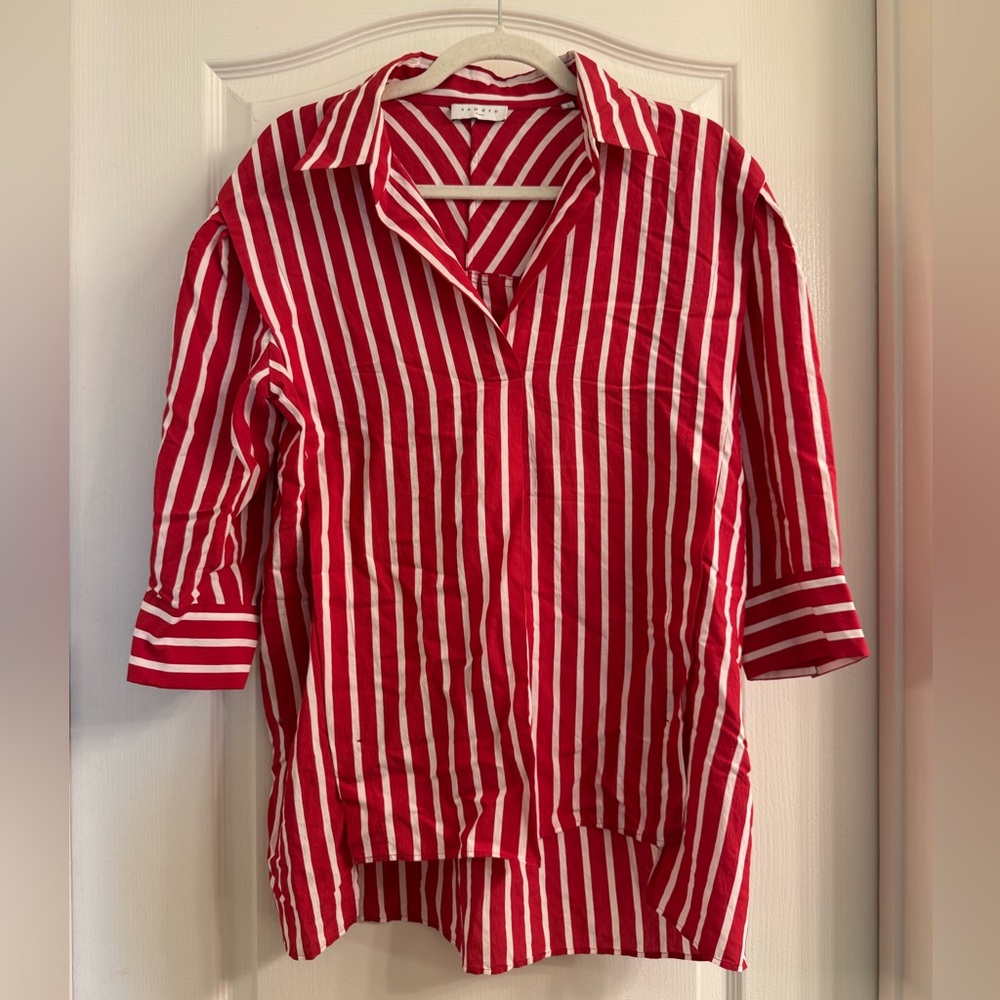 Sandro Red and White Striped Button-Up Shirt